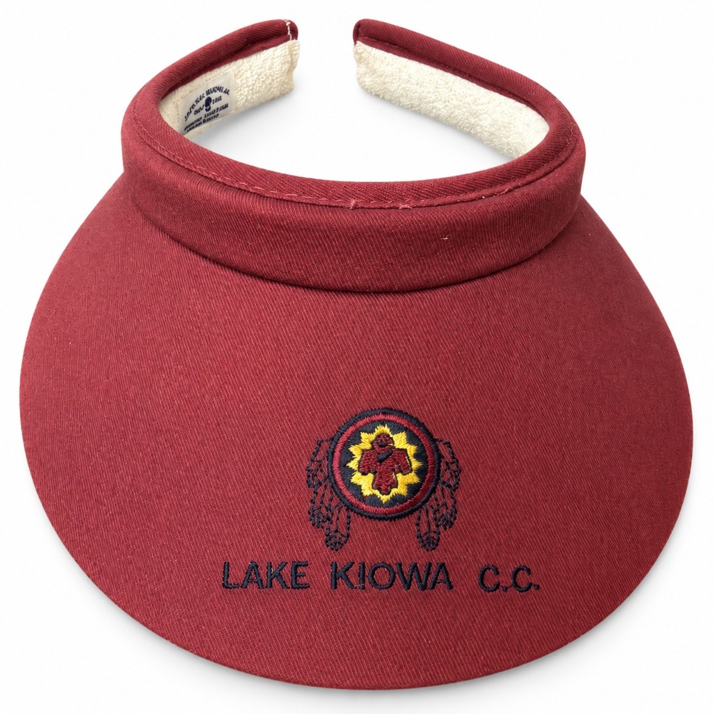 Vintage Lake Kiowa C.C. Golf Visor Burgundy Embroidered Logo Wide Brim Hat
